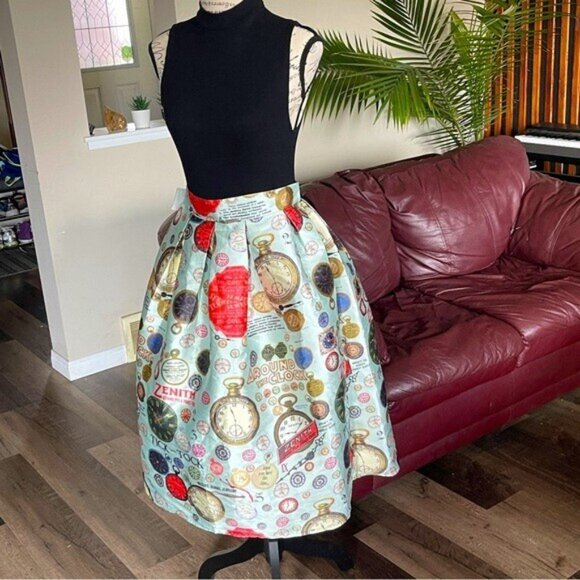 BNWT Choies Novelty Print Retro A-Lined Satin Ballon Midi Skirt Size Large - Picture 12 of 12